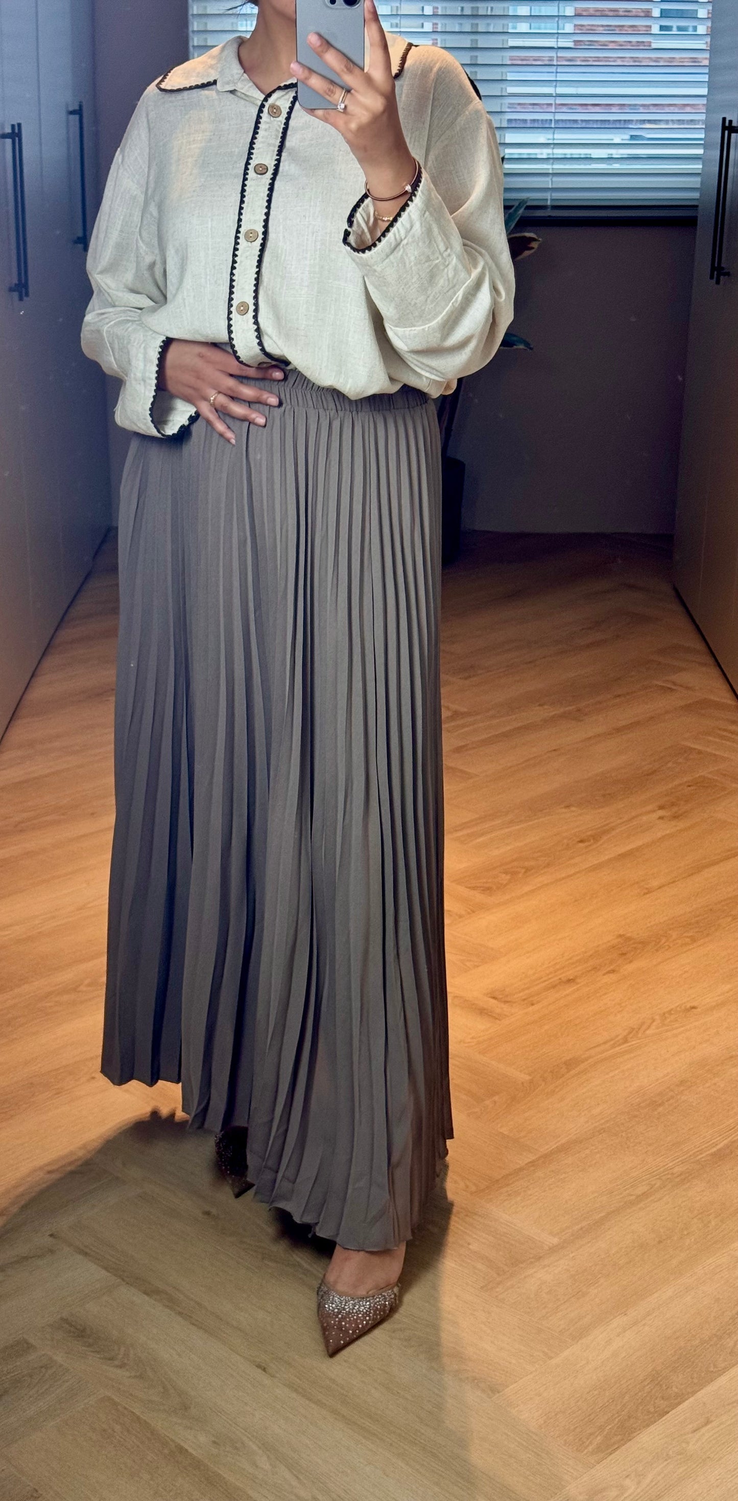 Brown Beige Linnen Blouse