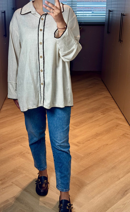 Brown Beige Linnen Blouse